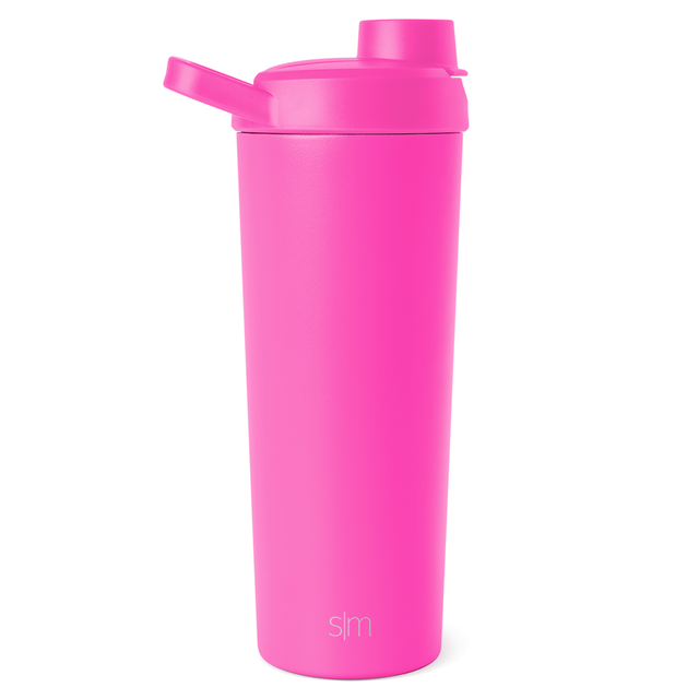 Bright hot pink drinkware bottle on white background, modern minimalist design Bright hot pink drinkware bottle on white background, modern minimalist design