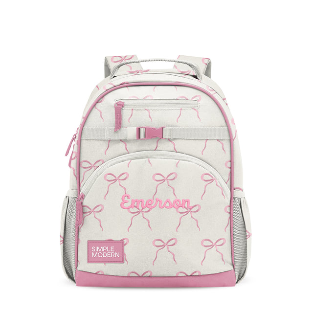 Cream and hot pink children's backpack with bow pattern, personalized Cream and hot pink children's backpack with bow pattern, personalized