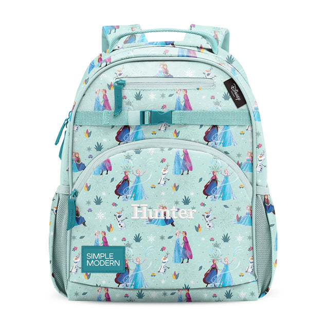 Mint green Simple Modern backpack with Frozen-inspired design featuring Elsa, Anna, and Olaf, personalized with Mint green Simple Modern backpack with Frozen-inspired design featuring Elsa, Anna, and Olaf, personalized with
