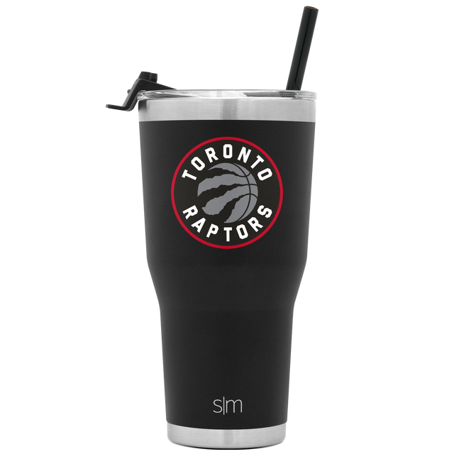 Matte black insulated tumbler with stainless steel silver rim accents at top and bottom edges, featuring a black lid. Matte black insulated tumbler with stainless steel silver rim accents at top and bottom edges, featuring a black lid.