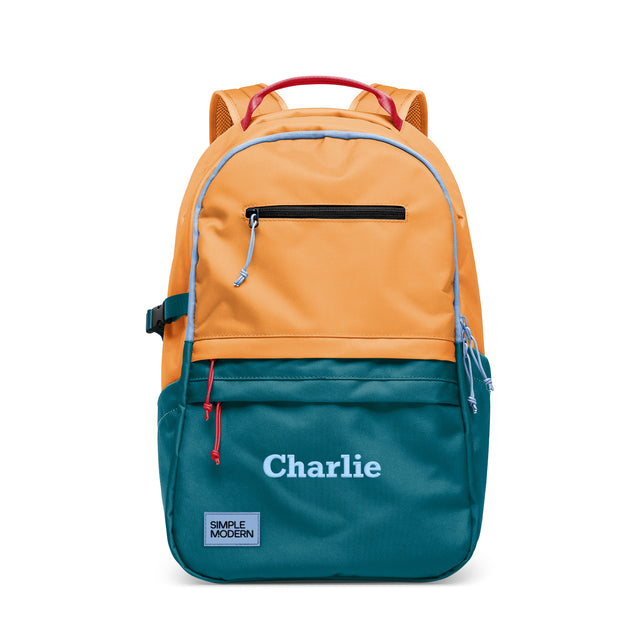 Orange and teal colorblock children's backpack with Orange and teal colorblock children's backpack with