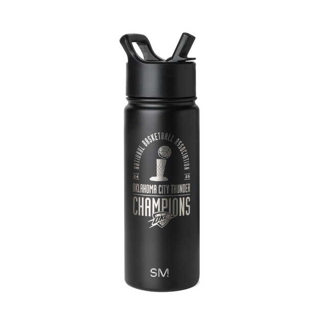 Matte black water bottle with cylindrical body on white background Matte black water bottle with cylindrical body on white background