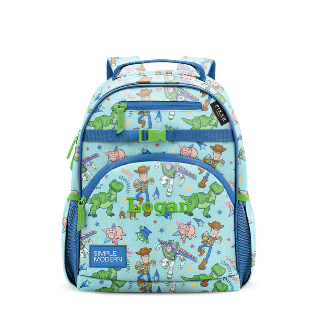 Light blue children's backpack with navy blue and lime green accents, featuring Light blue children's backpack with navy blue and lime green accents, featuring
