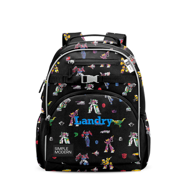 Black children's backpack with colorful character patterns, Black children's backpack with colorful character patterns,