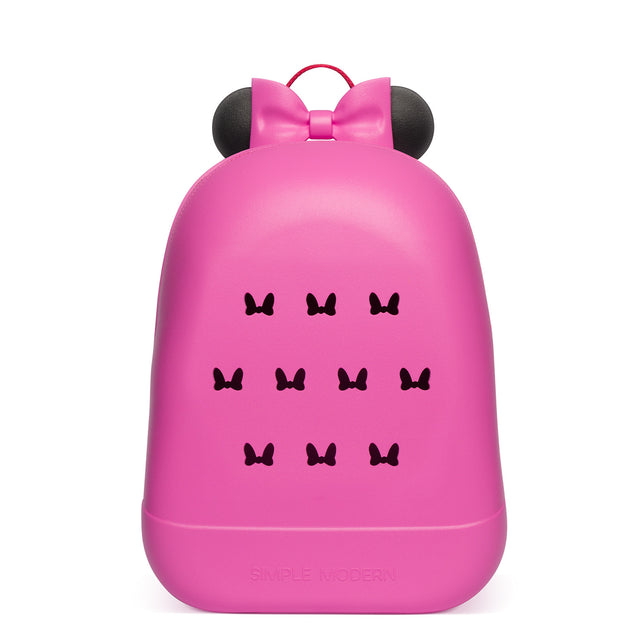Hot pink magenta backpack with charcoal gray accents and bow detail, front view Hot pink magenta backpack with charcoal gray accents and bow detail, front view