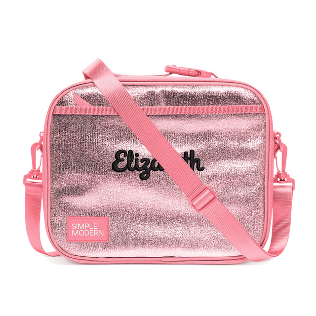 Hot pink and silver glitter crossbody lunch bag with Hot pink and silver glitter crossbody lunch bag with