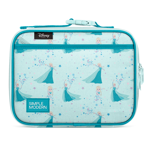 Soft aqua lunch box with bright turquoise blue borders, straps, and trim featuring a teal pattern design. Soft aqua lunch box with bright turquoise blue borders, straps, and trim featuring a teal pattern design.