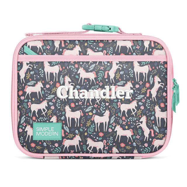 Pink and navy insulated lunch bag with woodland forest animal pattern, white deer silhouettes, Pink and navy insulated lunch bag with woodland forest animal pattern, white deer silhouettes,