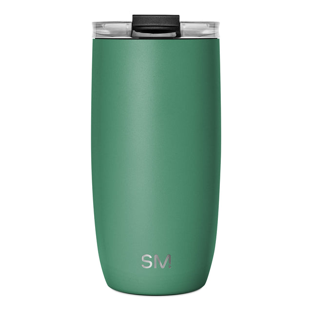 Sage green insulated tumbler with tapered cylindrical shape and flat bottom on white background Sage green insulated tumbler with tapered cylindrical shape and flat bottom on white background