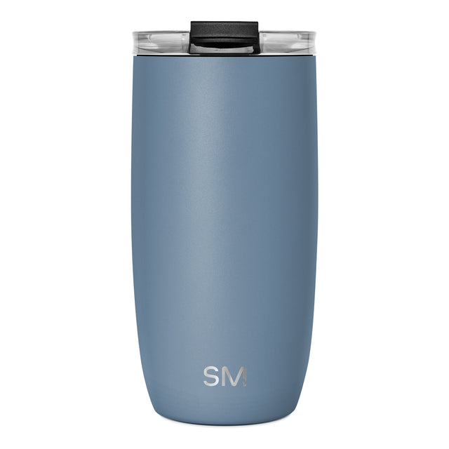 Stainless steel insulated tumbler in muted blue-gray with powder-coated finish and subtle gradient shading Stainless steel insulated tumbler in muted blue-gray with powder-coated finish and subtle gradient shading
