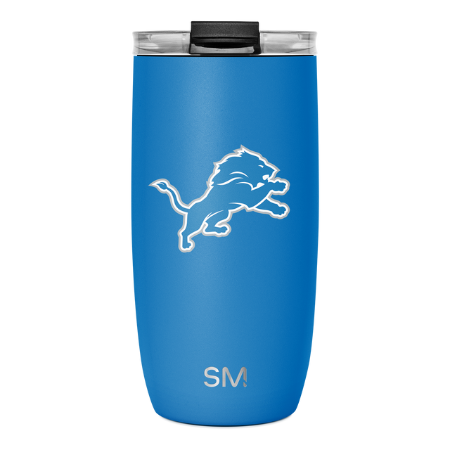 Bright blue tumbler with black lid and rim details, matte finish Bright blue tumbler with black lid and rim details, matte finish