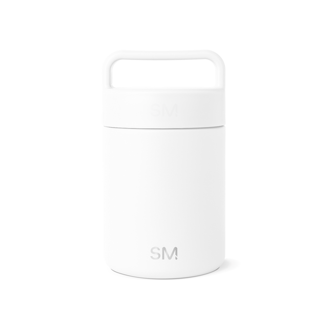 White cylindrical storage jar with minimalist design and clean lines on light gray background White cylindrical storage jar with minimalist design and clean lines on light gray background