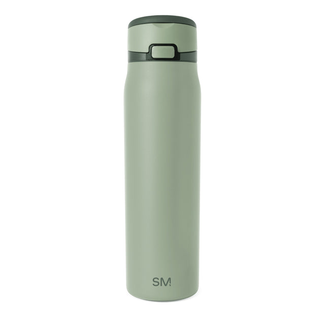 Sage green cylindrical drinkware with dark forest green accents on the lid rim and horizontal band around the body Sage green cylindrical drinkware with dark forest green accents on the lid rim and horizontal band around the body