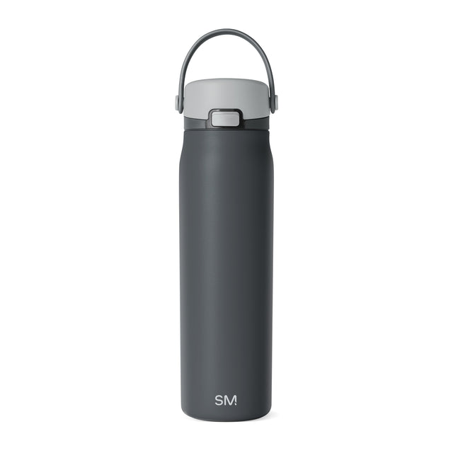 Charcoal gray water bottle with silver-gray upper section and dark slate gray body Charcoal gray water bottle with silver-gray upper section and dark slate gray body
