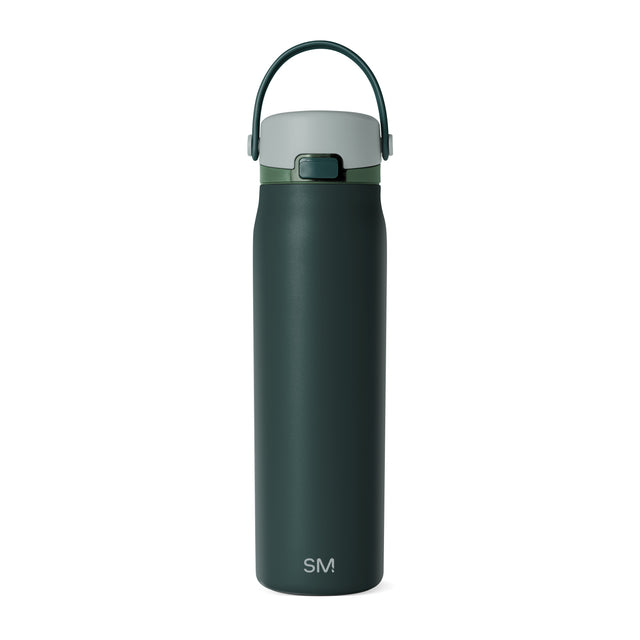 Forest green water bottle with sage green mid-section band and pale gray-green top Forest green water bottle with sage green mid-section band and pale gray-green top