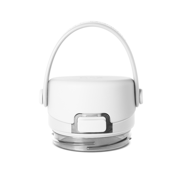 White ceramic vessel with gray base and translucent handle against white background White ceramic vessel with gray base and translucent handle against white background
