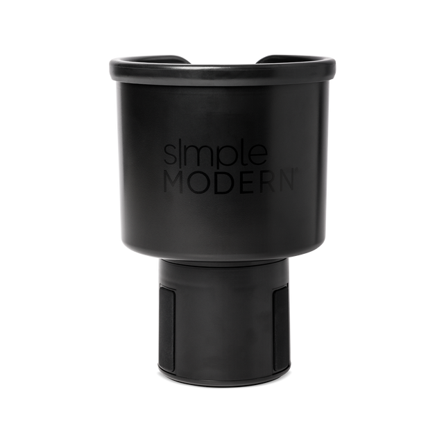 Black insulated travel mug with glossy rim and matte finish body, front view Black insulated travel mug with glossy rim and matte finish body, front view