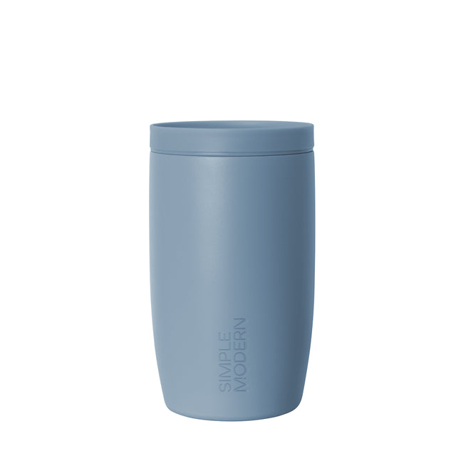 Slate blue cylindrical tumbler with matching lid and matte finish Slate blue cylindrical tumbler with matching lid and matte finish