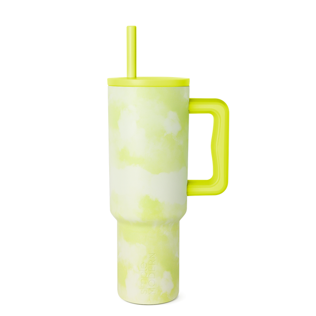 Lime green and white tie-dye pattern tumbler with neon green bold blocks and organic shapes on cream background Lime green and white tie-dye pattern tumbler with neon green bold blocks and organic shapes on cream background