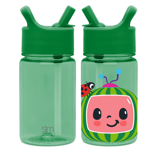 Two mint green water bottles with flip-top caps side-by-side on white background. Left bottle is plain with SM logo. Right bottle details not fully visible in description. Two mint green water bottles with flip-top caps side-by-side on white background. Left bottle is plain with SM logo. Right bottle details not fully visible in description.