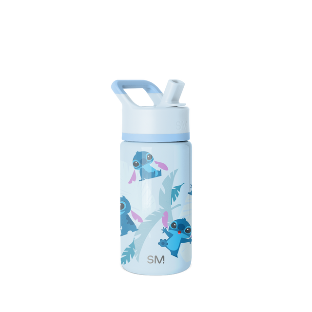 Light sky blue water bottle with white lid and handle, featuring medium blue, teal, and magenta accent colors Light sky blue water bottle with white lid and handle, featuring medium blue, teal, and magenta accent colors