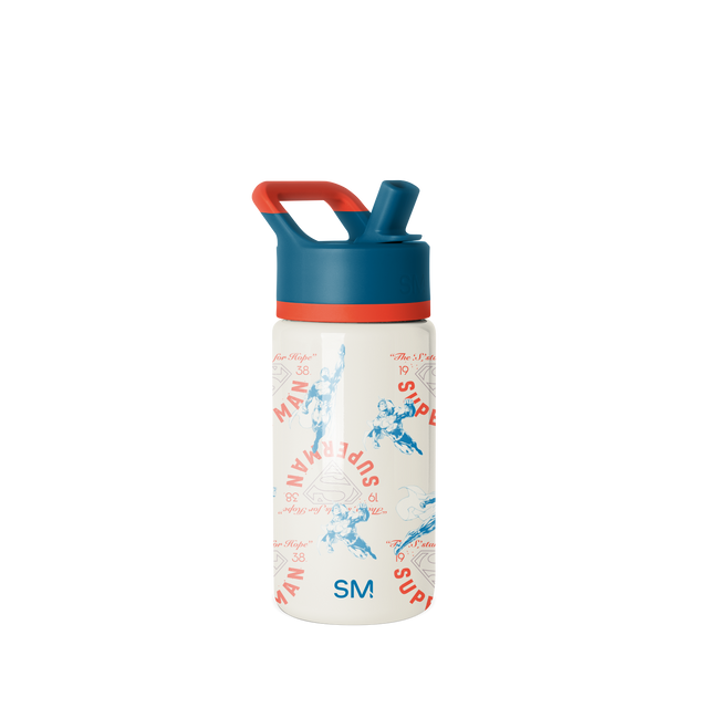 Cream cylindrical container with deep teal upper section, coral-red accent band, and matching handle Cream cylindrical container with deep teal upper section, coral-red accent band, and matching handle
