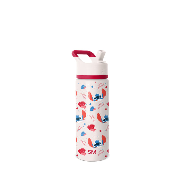Cream and off-white water bottle with vibrant red and hot pink accents on the carry handle and middle band Cream and off-white water bottle with vibrant red and hot pink accents on the carry handle and middle band