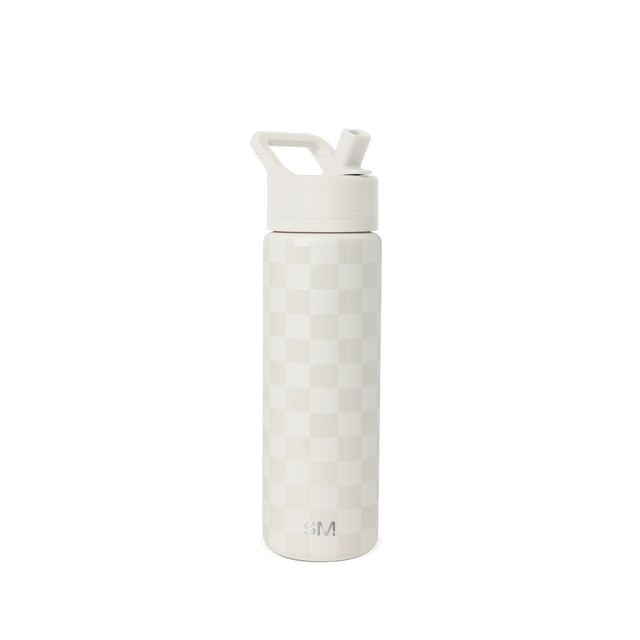 Cream-colored water bottle with subtle checkerboard pattern texture, featuring a matching cap and handle assembly. Cream-colored water bottle with subtle checkerboard pattern texture, featuring a matching cap and handle assembly.