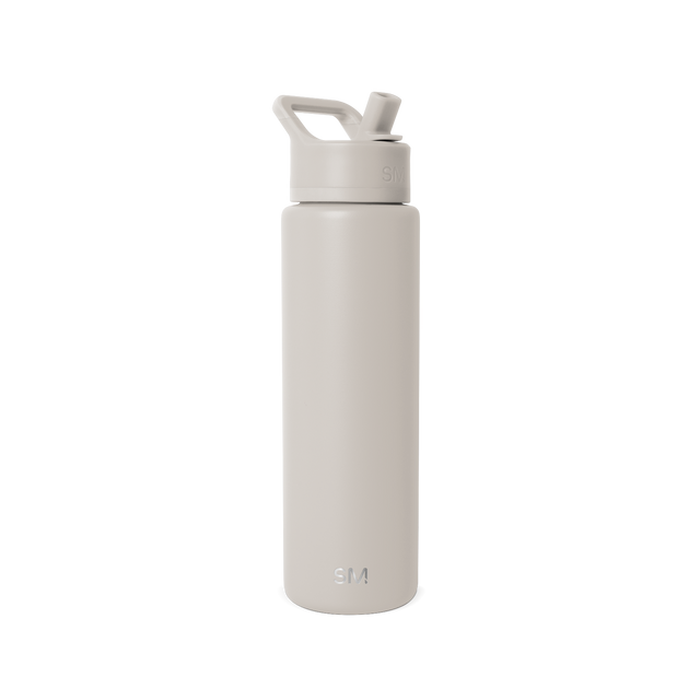 Stone gray cosmetic bottle with pump dispenser on white background, product shot for skincare or beauty item labeled SM2-S-30-ALB-M Stone gray cosmetic bottle with pump dispenser on white background, product shot for skincare or beauty item labeled SM2-S-30-ALB-M