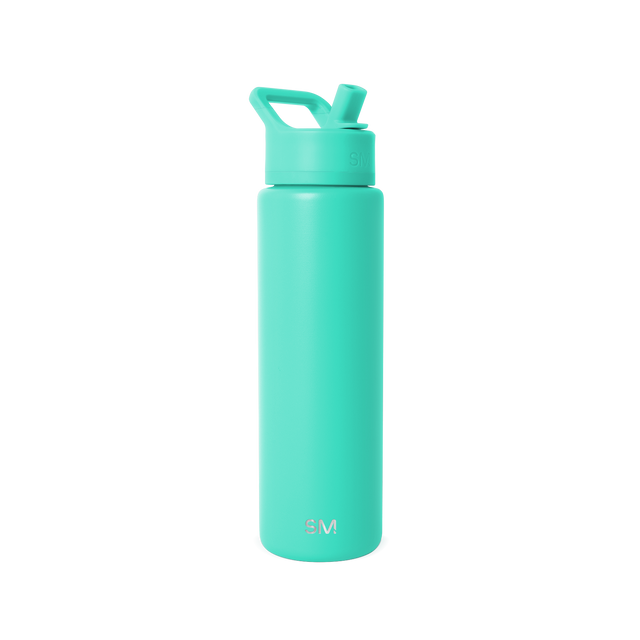 Bright turquoise water bottle on white background Bright turquoise water bottle on white background