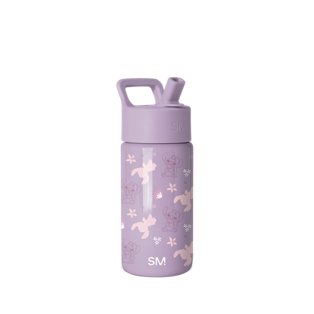 Lavender Simple Modern water bottle with pop-top cap, carry handle, and measurement window. Features teddy bears, stars, and snowflakes in outline style. Youth-sized bottle with SM logo branding. Lavender Simple Modern water bottle with pop-top cap, carry handle, and measurement window. Features teddy bears, stars, and snowflakes in outline style. Youth-sized bottle with SM logo branding.