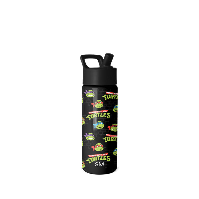 Black water bottle with flip-top straw lid featuring neon green Black water bottle with flip-top straw lid featuring neon green
