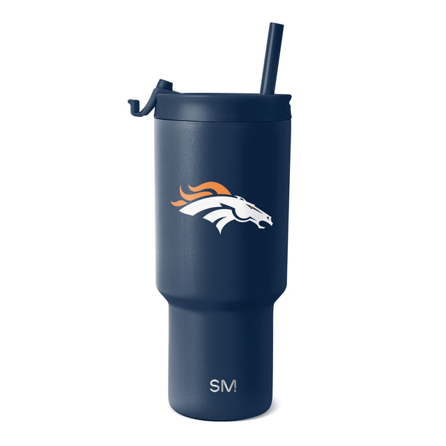 Navy blue matte tumbler with orange and white logo design accents Navy blue matte tumbler with orange and white logo design accents