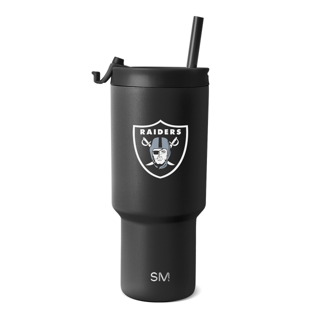 Black matte Raiders SM Tumbler with textured finish and white branding logos Black matte Raiders SM Tumbler with textured finish and white branding logos