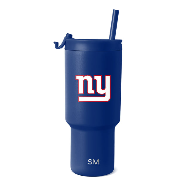Deep royal blue tumbler with white lid, featuring white and red logo graphics on the front Deep royal blue tumbler with white lid, featuring white and red logo graphics on the front