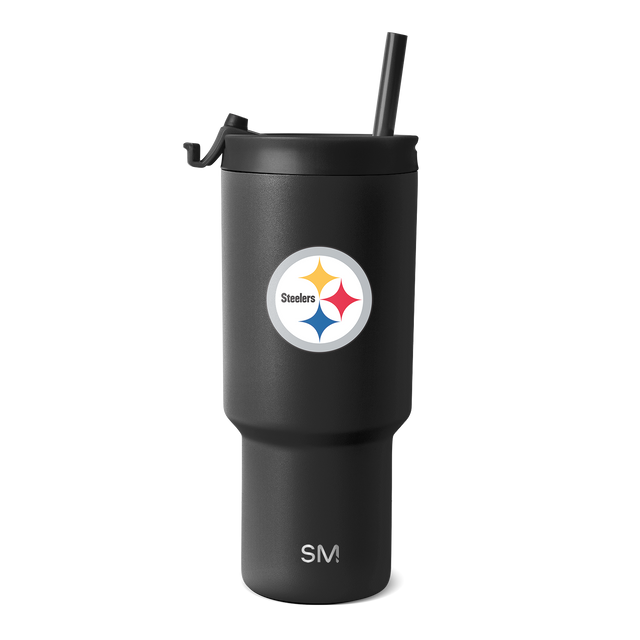 Black insulated tumbler with matte charcoal finish and textured surface, cylindrical body tapering toward base Black insulated tumbler with matte charcoal finish and textured surface, cylindrical body tapering toward base