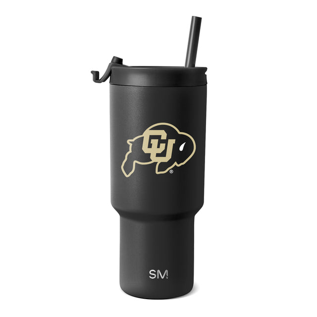 Charcoal black insulated tumbler with matte finish, cream and gold accents, modern design Charcoal black insulated tumbler with matte finish, cream and gold accents, modern design