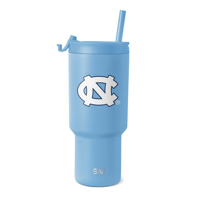 Pale blue tumbler with university logo on white background Pale blue tumbler with university logo on white background