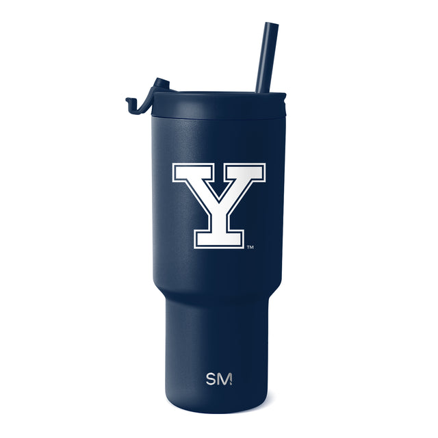 Deep navy blue tumbler with white Yale logo and branding, featuring a sophisticated color-blocked design with strong contrast Deep navy blue tumbler with white Yale logo and branding, featuring a sophisticated color-blocked design with strong contrast