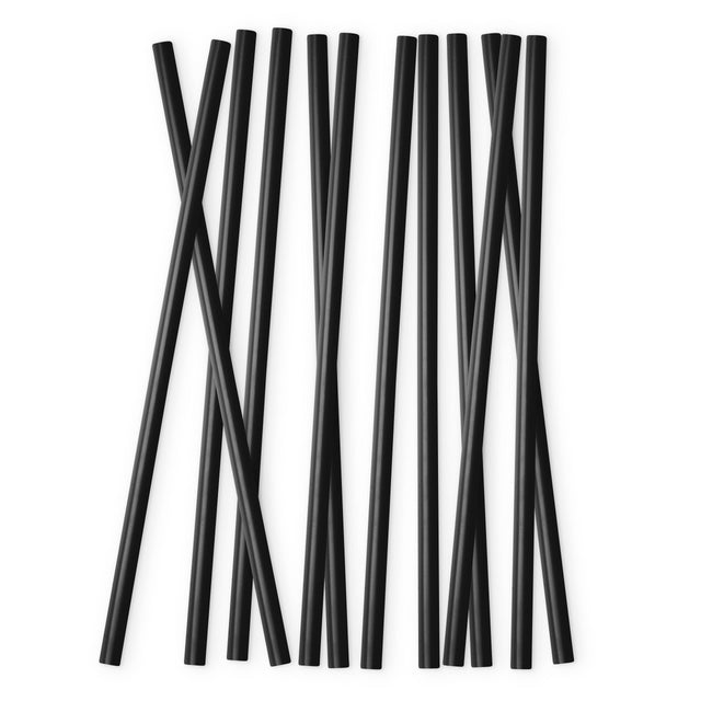 Black matte finish reusable straws with gray gradient shading on dark background Black matte finish reusable straws with gray gradient shading on dark background