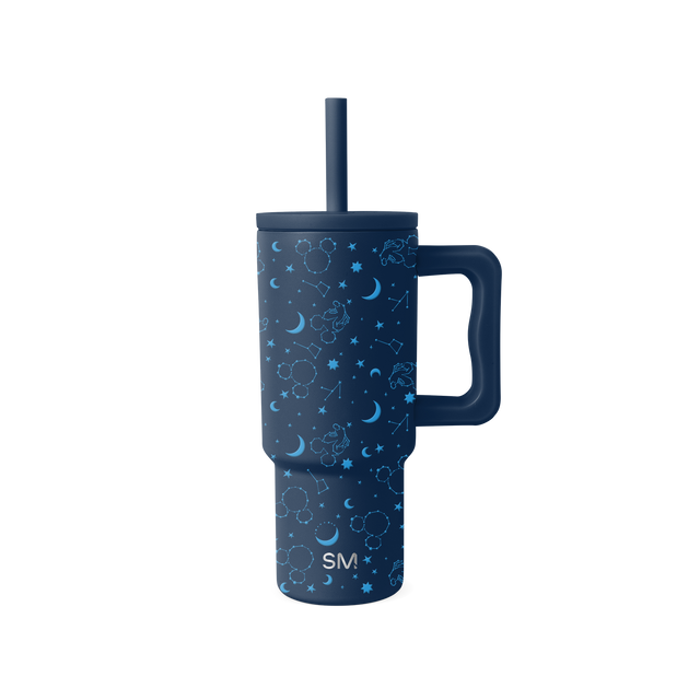 Navy blue tumbler with cyan and light blue accents on white background Navy blue tumbler with cyan and light blue accents on white background