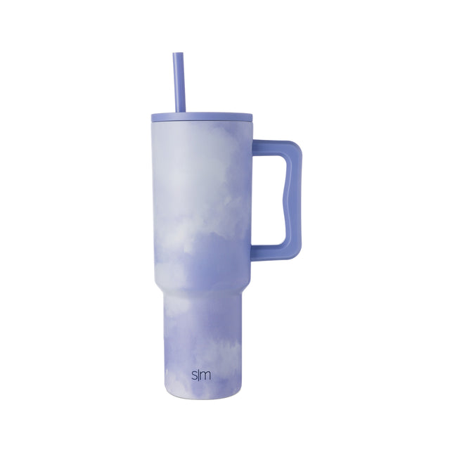 White and navy gradient watercolor tumbler with handle and lid, transitioning from pale lavender at top to deep slate blue at bottom White and navy gradient watercolor tumbler with handle and lid, transitioning from pale lavender at top to deep slate blue at bottom