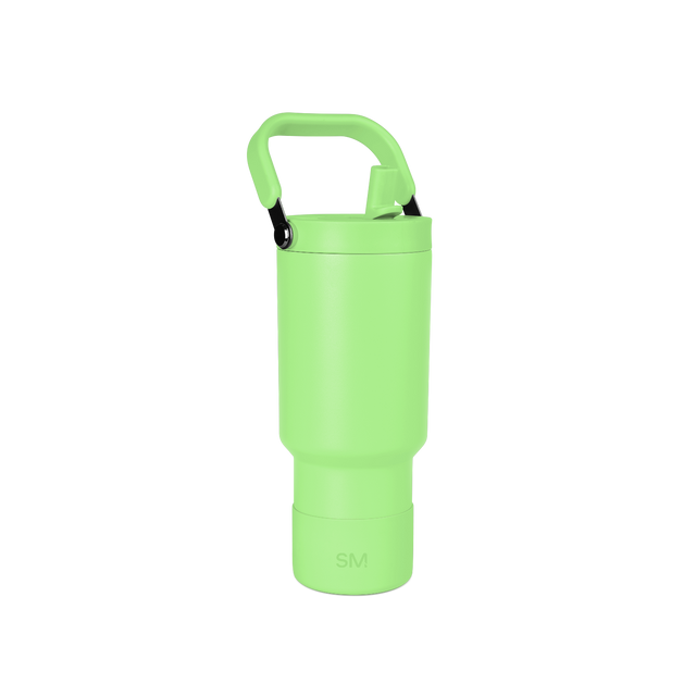 Bright lime green water bottle with white accents and text detailing on a white background Bright lime green water bottle with white accents and text detailing on a white background
