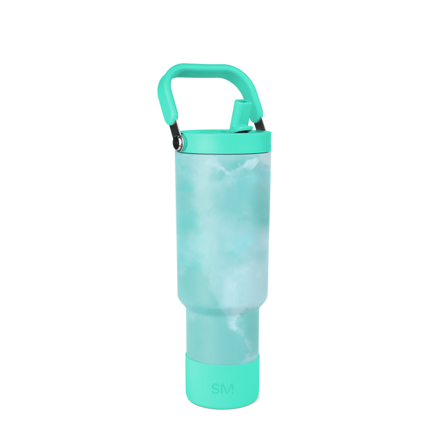Turquoise and white translucent plastic bottle with rigid structural components and blue-gray tints Turquoise and white translucent plastic bottle with rigid structural components and blue-gray tints