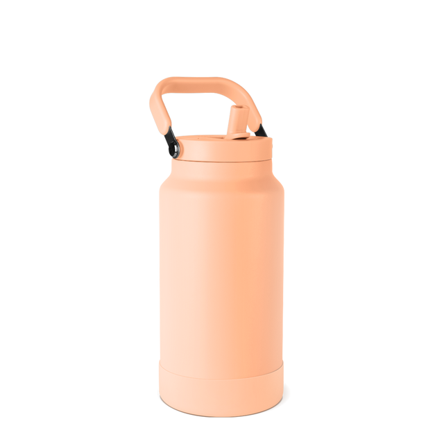 Soft peachy-salmon colored water bottle with muted pastel finish, shown against white background. Bottle features matching colored base and lid with clean, minimal design. Soft peachy-salmon colored water bottle with muted pastel finish, shown against white background. Bottle features matching colored base and lid with clean, minimal design.