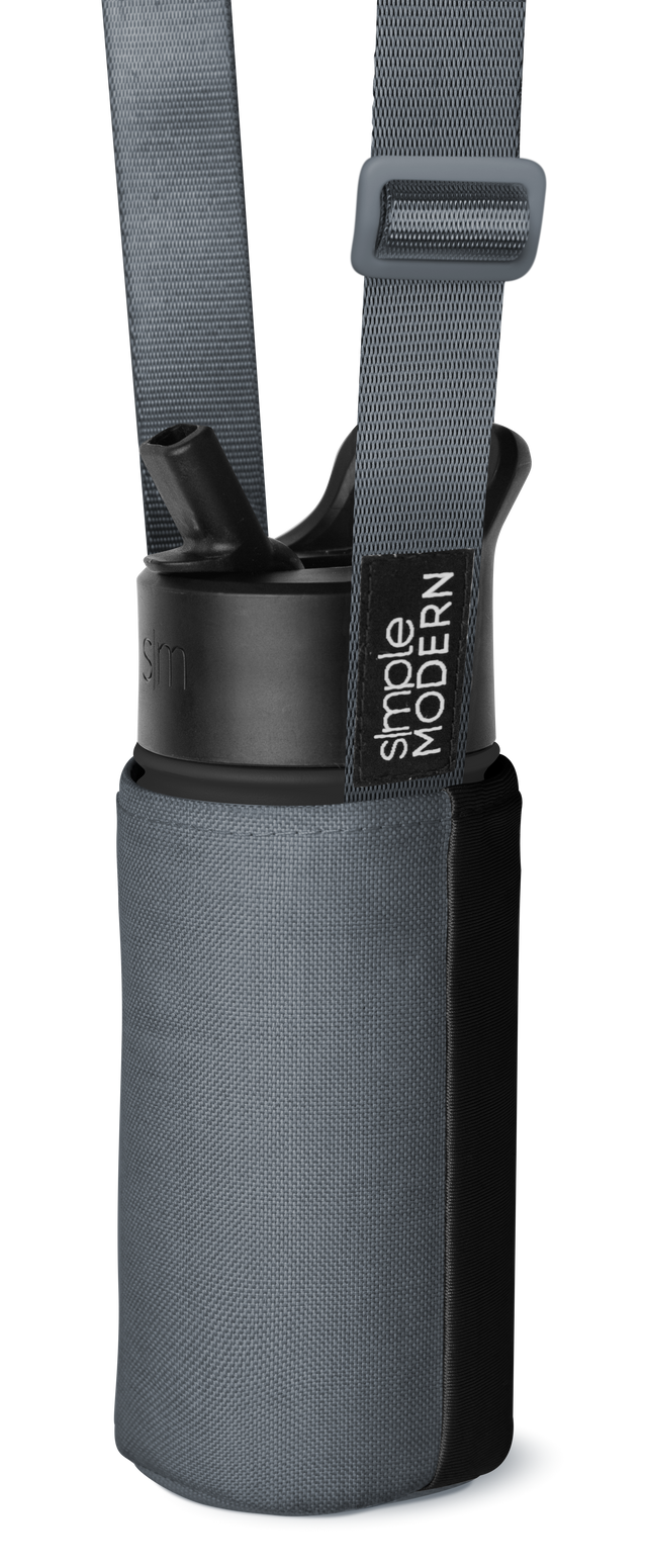 Gray neoprene cylindrical bottle carrier with black band on white background Gray neoprene cylindrical bottle carrier with black band on white background