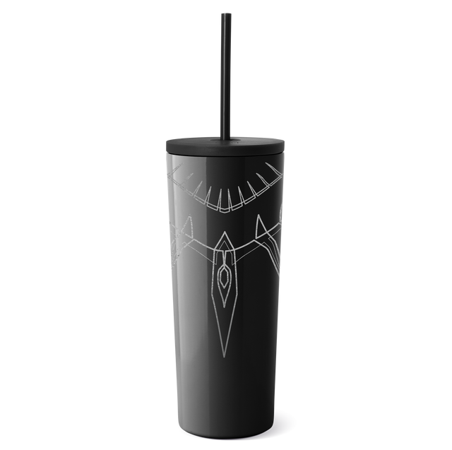 Black tumbler with metallic silver mystical line design Black tumbler with metallic silver mystical line design