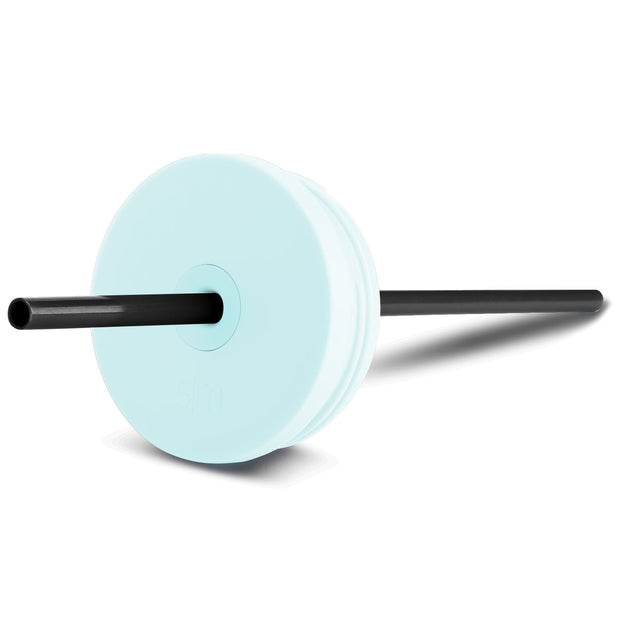 Seafoam blue lid with deep black straw on white background Seafoam blue lid with deep black straw on white background