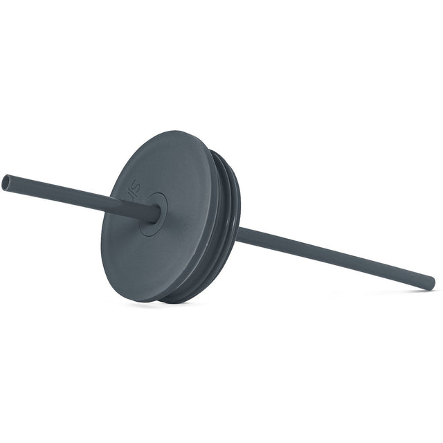 Charcoal gray reusable straw with circular disc attachment on white background Charcoal gray reusable straw with circular disc attachment on white background