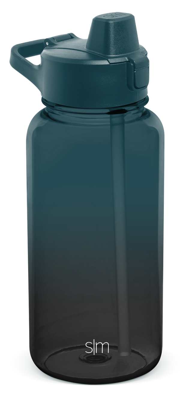 Teal to black ombre water bottle with matching teal cap and lid assembly Teal to black ombre water bottle with matching teal cap and lid assembly